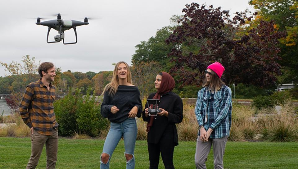 U N E students work with drones as part of their innovation project